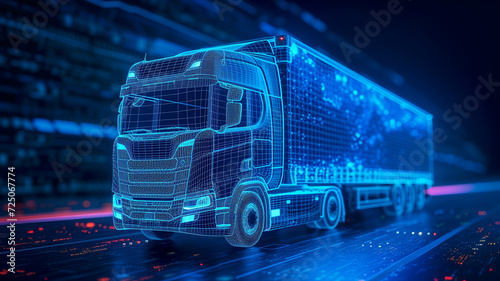 An modern truck wireframe on a futuristic background