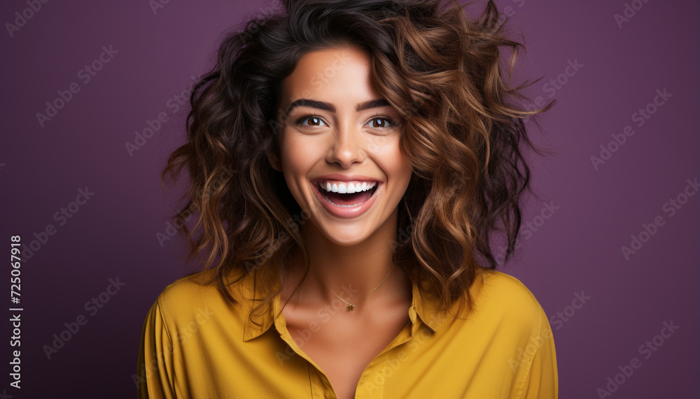 One beautiful woman, smiling, looking at camera with confidence generated by AI One beautiful woman, smiling, looking at camera with confidence generated by AI