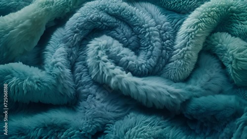 Blue fur texture top view. Turquoise fluffy fabric coat background. Winter fashion aqua marine color effect. trend.Abstract textile surface 4k mp4. moving photo