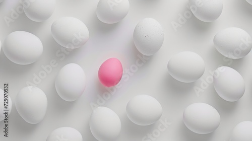  a group of white and pink eggs with one pink egg in the middle of a group of white eggs with one pink egg in the middle.