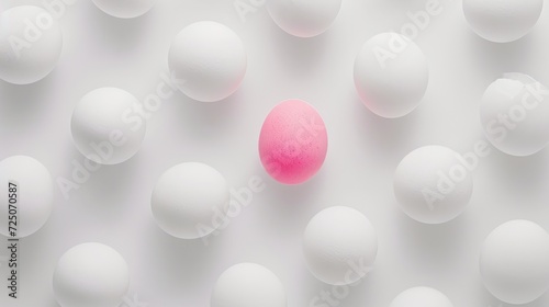  a group of white balls with a pink one in the middle of the group on a white background with a pink one in the middle of the group.