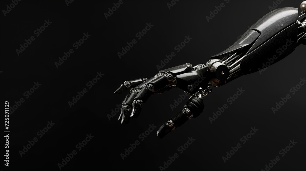 Sleek robotic hand representing advanced technology on a dark backdrop Sleek robotic hand representing advanced technology on a dark backdrop