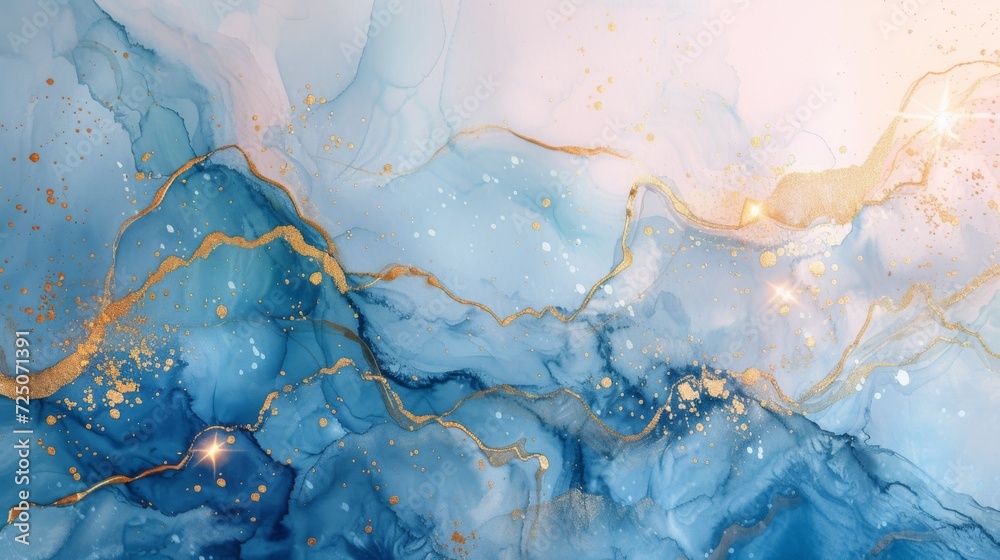 Blue and gold abstract fluid painting background. Blue and gold abstract fluid painting background.