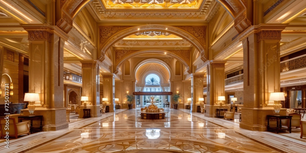 Fototapeta premium Grand Chandelier Adorns Hotel Lobby