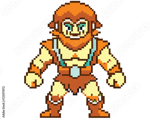 Pixel art 90s game character, comic character for t shirt design, logo, poster, card, banner. Comic style.