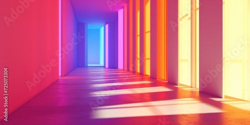 Brightly Colored Long Hallway With Windows