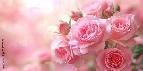 Bouquet of Pink Roses on Pink Background