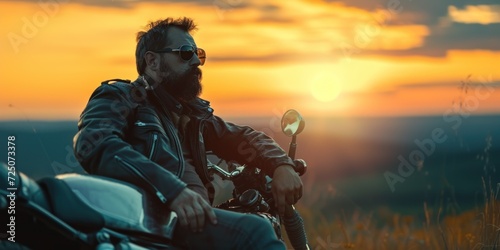 Bearded Man on Motorcycle photo