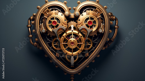 Golden heart with gears. Steampunk style.