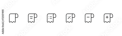 Receipt icon. Invoice, Offer and Contract line icons. Financial Document, Payment Bill icon set.  Linear, editable stroke. Vector Illustration