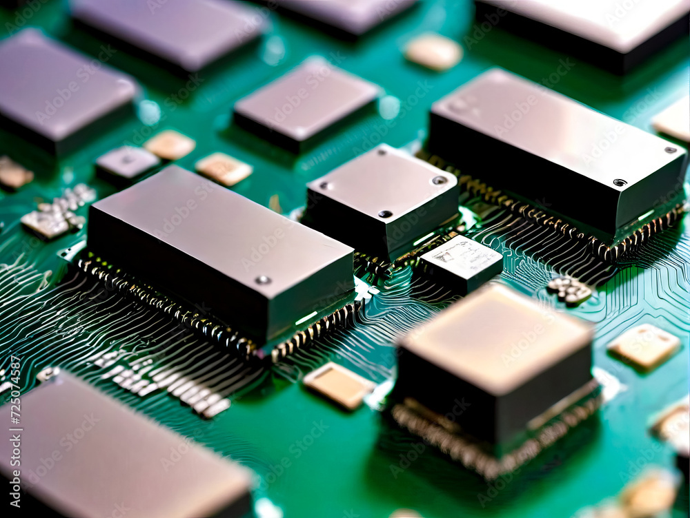 Close up of computer motherboard with many different types of electronic components. Close up of computer motherboard with many different types of electronic components.