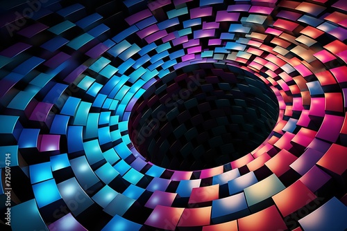 Psychedelic rainbow patterns and illusions on black background.Vibrant, mesmerizing design for stock