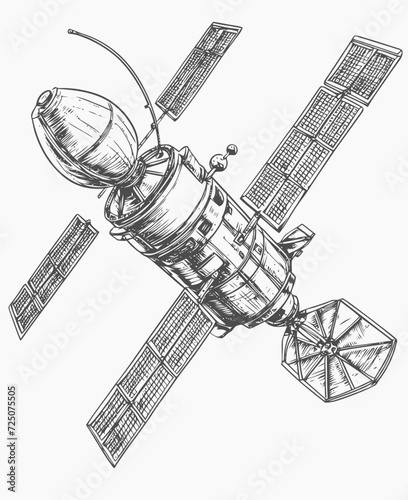 hand drawn illustration of a satellite © Gblack
