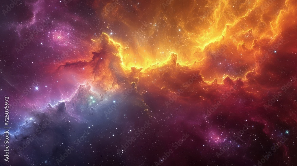  a colorful space filled with lots of stars and a sky filled with lots of orange and red clouds and stars.