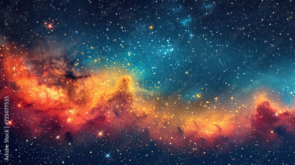 an image of a space scene with stars and a bright orange and blue star in the center of the image. an image of a space scene with stars and a bright orange and blue star in the center of the image.