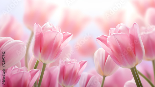 Kwiatowe różowe minimalistyczne tło na życzenia z okazji Dnia Kobiet, Dnia Matki, Dnia Babci, Urodzin czy pierwszego dnia wiosny. Szablon na baner lub mockup z tulipanami. 