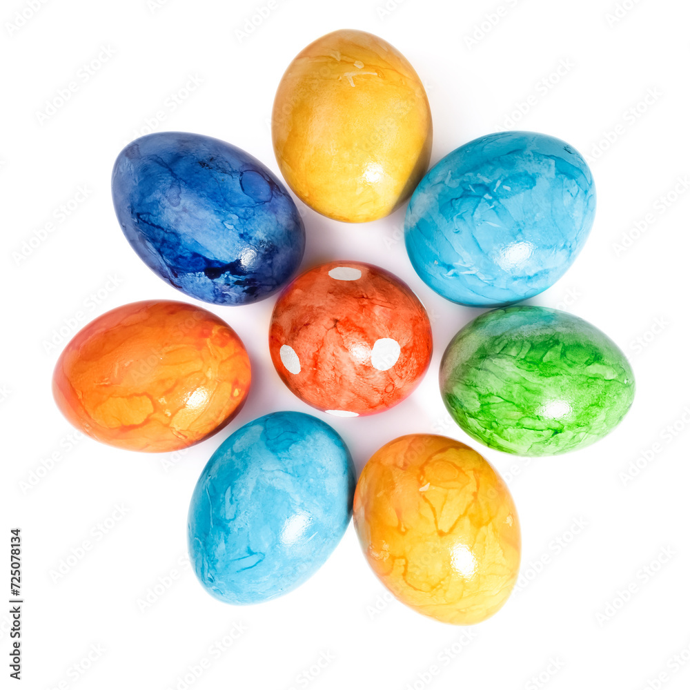 Different easter eggs isolated on white background, top view Different easter eggs isolated on white background, top view