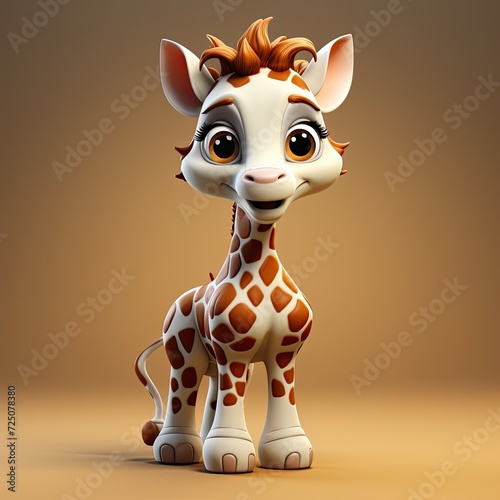  Cute cartoon giraffe 3d illustration wallpaper. Cheerful baby giraffe  realistic illustration  banner. Print for children s clothing and stationery  paper  fabric with a giraffe. Generative AI
