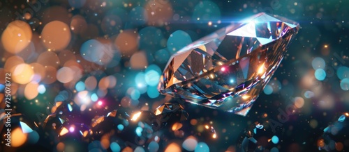 Beautiful crystal diamond with sparkling light on bokeh blur background. AI generated image