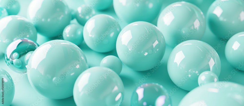 Rendering 3D glossy pastel green spheres ball pattern isolated background. AI generated image Rendering 3D glossy pastel green spheres ball pattern isolated background. AI generated image