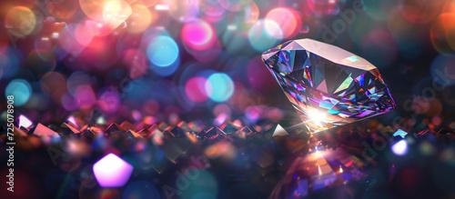 Beautiful crystal diamond with sparkling light on bokeh blur background. AI generated image photo