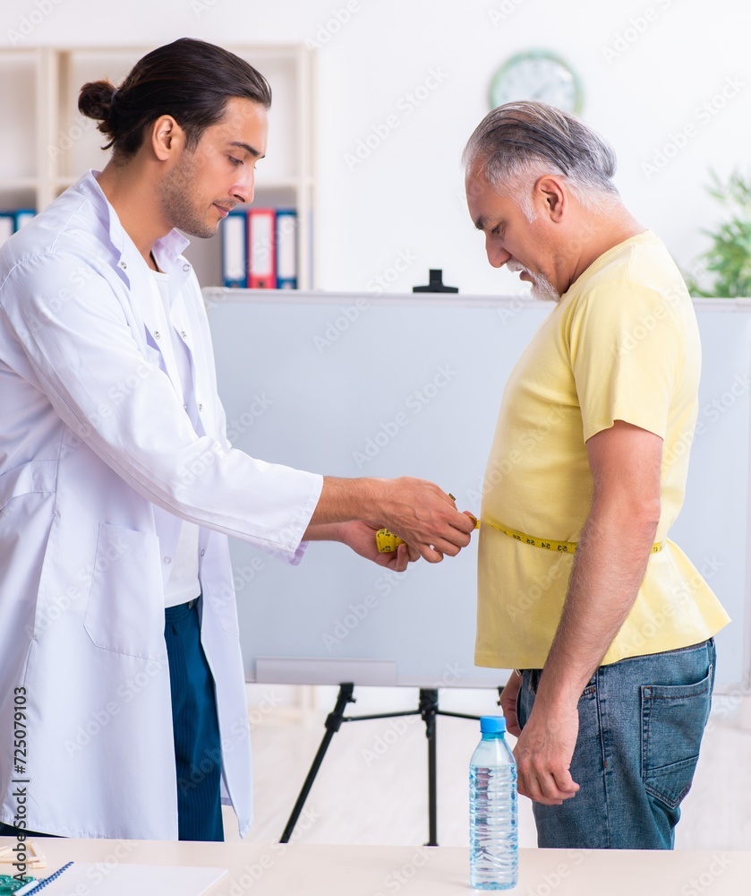 Fototapeta premium Doctor dietician giving advices to fat overweight patient