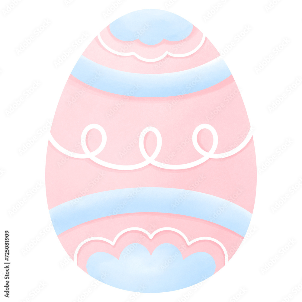 Kawaii Pink Easter egg with blue stripes watercolour hand drawing Kawaii Pink Easter egg with blue stripes watercolour hand drawing