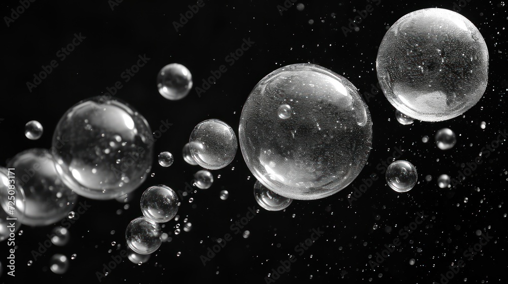 custom made wallpaper toronto digital a group of bubbles floating in the air on a black background with water droplets on the bottom of the bubbles.