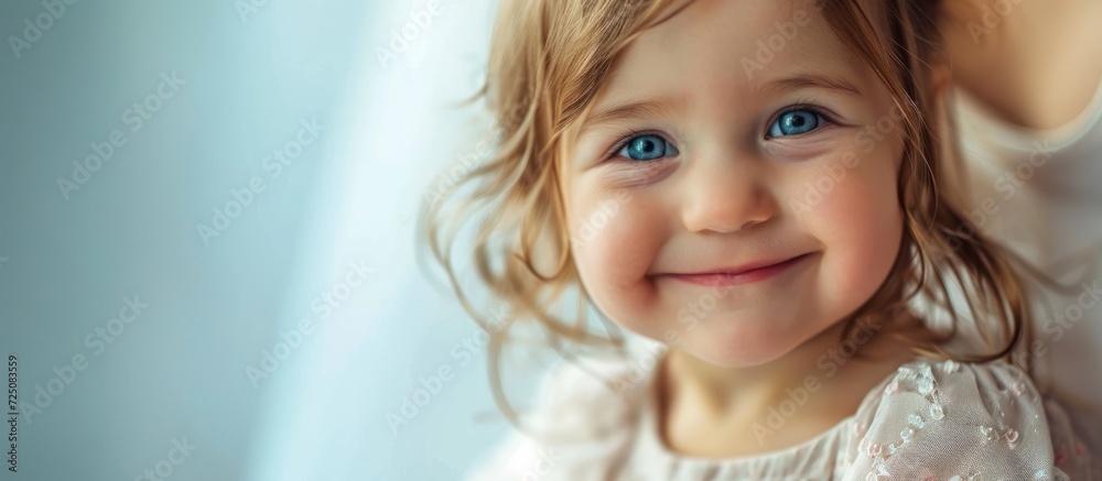 Happy little girl smiling and anticipating her mom's pregnancy Happy little girl smiling and anticipating her mom's pregnancy