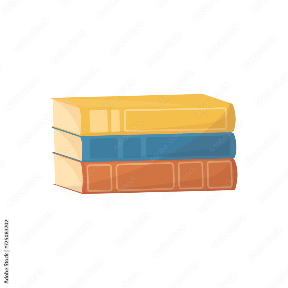 Bright cartoon illustration of stack of books. Graphic print concept of reading, knowledge, studying and education. Vector colorful school and science element Bright cartoon illustration of stack of books. Graphic print concept of reading, knowledge, studying and education. Vector colorful school and science element