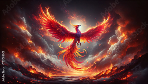 A phoenix rising from a fiery landscape embodies themes of rebirth and power 4K wallpaper photo