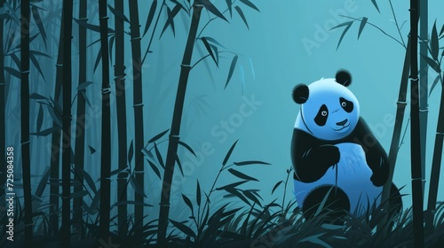 Lonely panda on a bamboo tree in the forest. generative AI image