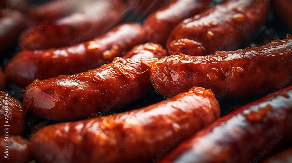 Fototapeta premium close up of sausages on grill 