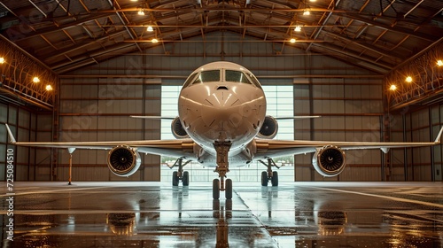 Aircraft maintenance in hangar  system check and spare parts replacement for safe flights photo