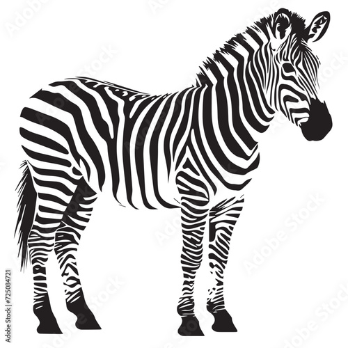 A Full Body Black Silhouette of a Zebra 2D