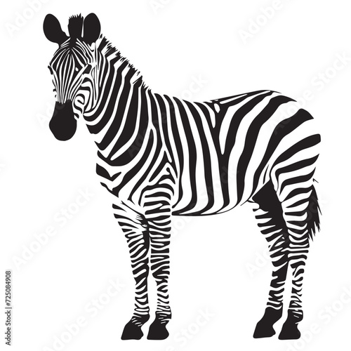 A Full Body Black Silhouette of a Zebra 2D