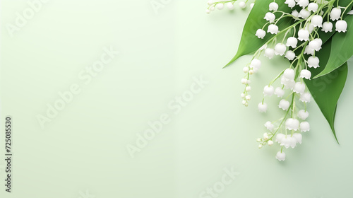 Kwiatowe zielone minimalistyczne tło na życzenia z przebiśniegami z okazji Dnia Kobiet, Dnia Matki, Dnia Babci, Urodzin czy pierwszego dnia wiosny. Szablon na baner lub mockup.  photo