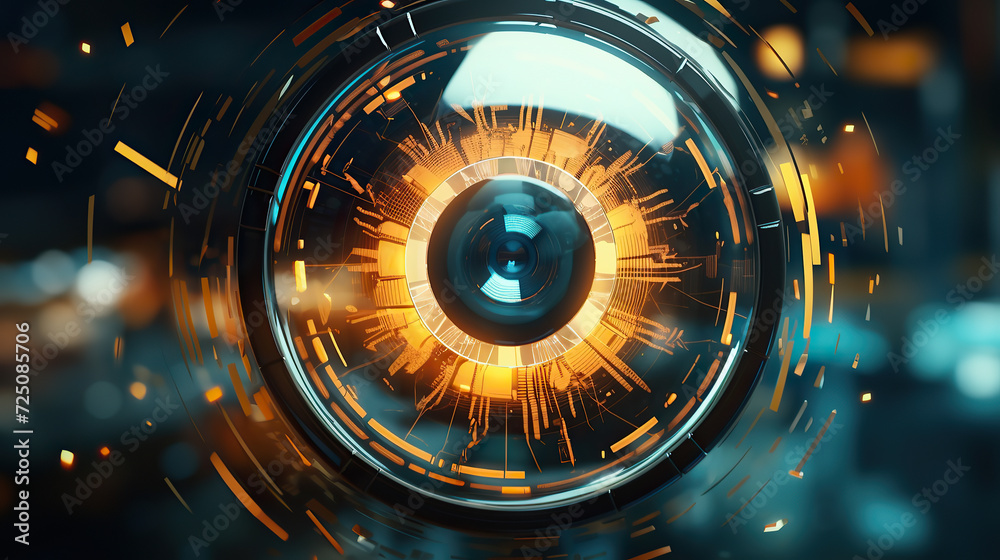 Close up illustration of a cyborg iris.