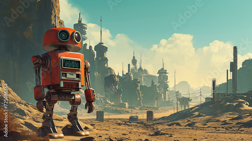 Retro Sci-Fi Illustration Of a Robot in the Desert © Fire_Wielder