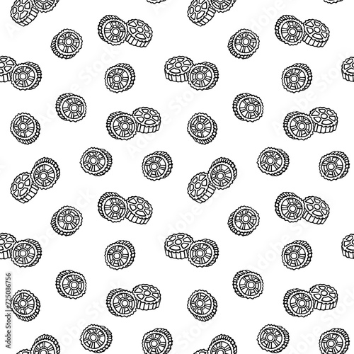 Doodle seamless pattern with ruote pasta illustrations. Hand drawn food ingredients on line art vector background. Italian cuisine elements for wrapping, packaging, print