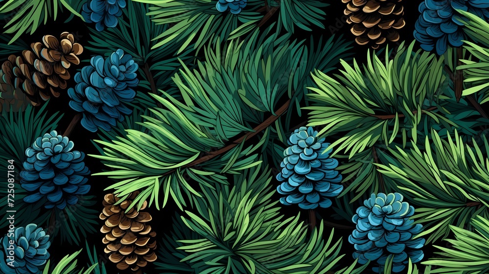 seamless background with coniferous branches pattern, coniferous, fir, 