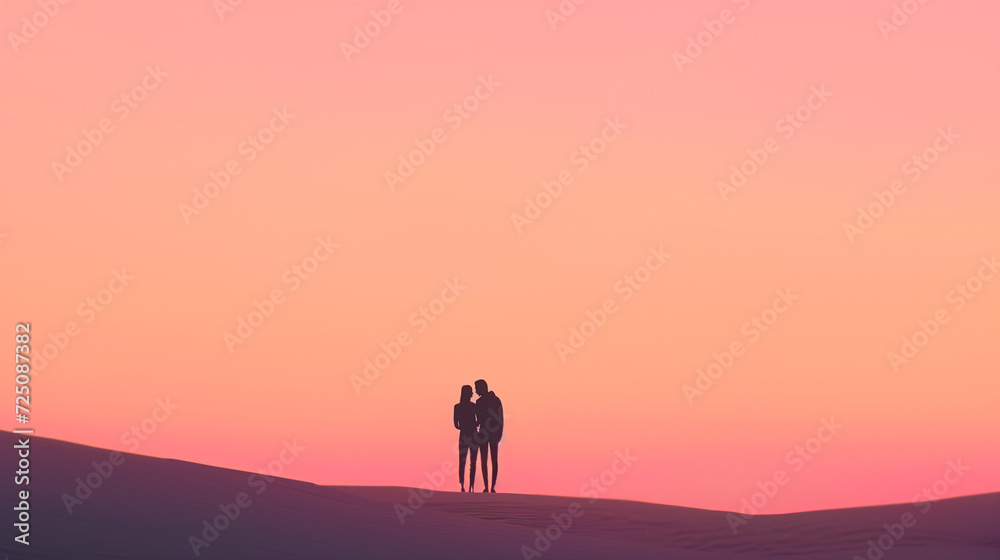 Silhouette of a man and woman in the desert at sunset