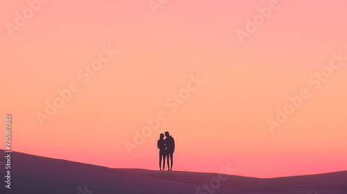 Silhouette of a man and woman in the desert at sunset
