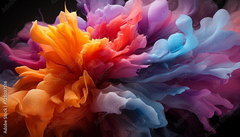 Vibrant colors create a beautiful abstract flower generated by AI