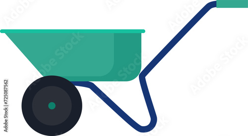 Green garden wheelbarrow cartoon. Simple gardening tool illustration. Equipment for agriculture vector illustration.