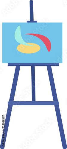 Artist easel with abstract painting. Simple art stand with colorful brush strokes. Creative process vector illustration.