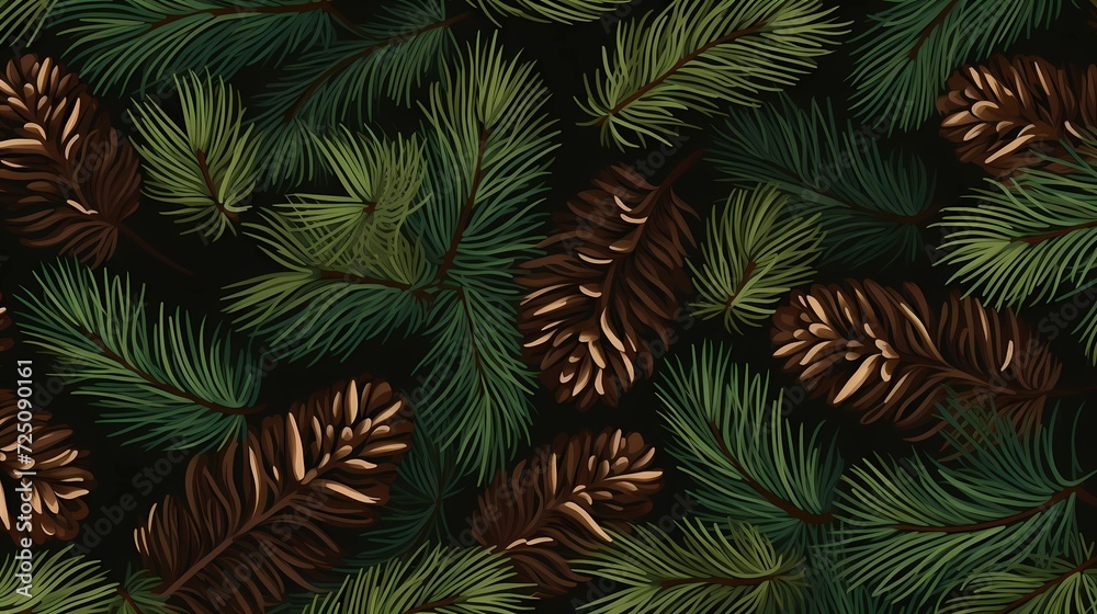 seamless background with coniferous branches pattern, coniferous, fir, 