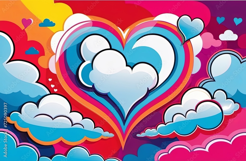 A color heart in the clouds as a symbol of love. Valentine's Day. Gift card concept. Illustration by Generative AI.