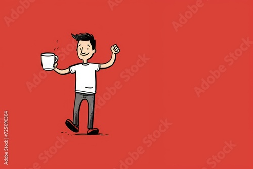 Whimsical Relaxation: Hand-Drawn Stick Figure in Red Shirt Enjoying a Beverage