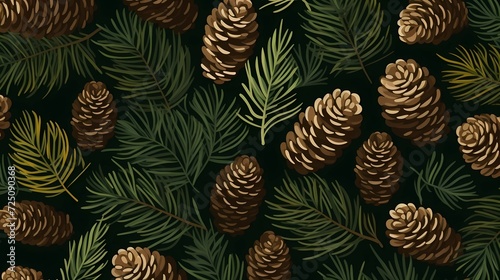 seamless background with coniferous branches pattern, coniferous, fir, 